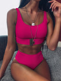 Zingj Hot Style Bikini Hot Selling High Waist Pure Color Bikini Pit Strip Swimsuit Split Button