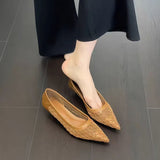 Summer New French Small Fragrant Low-Heeled High-Heeled High-Heeled Shoes Head Shallow One-Foot Single-Shoe