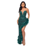 Tube Backless Sequined Feather Dress