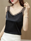 Top Women 2023 Summer Women Clothing Satin Lace V-Neck Sexy Blouse Solid Camisole Women Tops Vest White Crop Top Halter