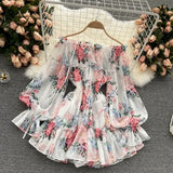 Vacation Word Shoulder Print Chiffon Jumpsuit Skirt Super Fairy Loose Broad Leg Pants Shorts