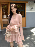 Xixi 2025 Autumn New White Standard Temperament Hanging Neck Long Sleeve Elegant Dress Senior Sense Short Dress Women