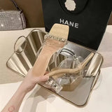 Summer New Transparent Water Drill High And Exposed Toe Temperament 100 Tower Square Head Fashion Type Women's Cool