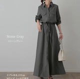 2025 New Japanese Pocket Long Sleeves Long Casual Clip Dress