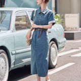 Kong Style Retro Thin Denim Dress Women's Summer 2025 New Loose Thin Small Short-Sleeved Shirt