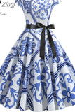 Women Short Sleeve Print Vintage Halloween Party Midi 50s 60s Casual Elegant Summer Floral Dresses Robe Femme