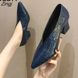 V-neck Patent-leather Single Women Shoes High Heels Spring Versatile Retro Chunky Single Shoes Zapatos De Mujer
