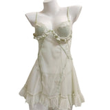 Mesh Pyjamas Women's Spring And Autumn With Chest Pads Small Breast Lace Pure Desire Hanging Aja Skirt Autumn Homewear