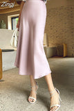 Silk Satin Midi Skirt for Women 2023 New Elegant High Waist A Line Solid Office Balck Long Skirt Women