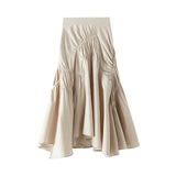 Half-Dress Girl Spring And Summer 2025 New Ins Super Fire Black White Folded Long Skirt