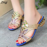 Summer Fashion Women's Sandals Color Water Drill Slippers Woman Strange Heel Large Size 40 41 Female Hollow Out Flip