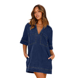 Zingj New Soft Denim Lapel Short Sleeve Loose Denim