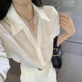 Spring And Summer New Shirt Women's Long-Sleeved Lace Splicing Design Sense Of Simple Commuting Thin