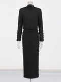 2025 Summer New Nail Design Two-Piece Half-High Collar Short Top High-Waisted Hip Dress Suit