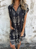 New Summer Loose Leisure Short-Sleeved Cotton Shirt Pocket Print Dress