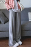 Harajuku High Waist Striped Sweatpants Women Korean Oversize 4Xl Casual Trousers Chic Preppy Style Lace Up Wide Leg