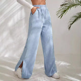 Autumn And Winter New Women's High-Waisted Slacks Solid Color Corduroy Splicing Open Trousers