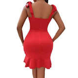 Fashion Sexy Wind Women's Wear 2025V Neck Sleeveless Solid Color Slim Hip Wrap Dress