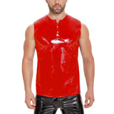 Zingj Men's Mirror PU Bright Leather Vest Slim Leisure Waterproof Sleeveless Leather Vest Size