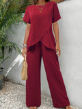 Summer New Women's Two-Set Short-Sleeved Jacket Round Collar Loose Leisure Irregular