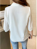 Women Shirt Three Quarter Sleeve Blouses for Women Satin Blouses and Shirts Summer Fashion Women Clothing White Women