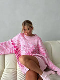 Blogger Wind With Loose Letter Embroidery Personality Tattered Knitted Sweater Casual Personality Sweater Women Autumn And