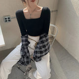Zingj Autumn Hot Girl Square Collar Short Jacket Female Autumn Dress 2024 New Slim Inside The Bottom Shirt Long-Sleeved T-Shirt
