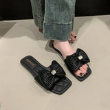Flat-Bottomed Slippers Women 2025 Summer New Bows One-Word Fashion Drag Wear Women Drag