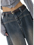faded baggy boyfriend jeans with grosgrain