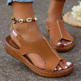 Summer New Women's Sewn Sleeves Hollow Slope And Large-Size Dew Casual Sandals