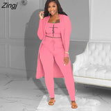 Women Tracksuit 3 Piece Set Pullover + Coat + Long Pants Solid Color Streetwear Matching Set Clothes For Women