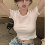 Zingj Fire Short Top Women 2024 Summer Sexy Hot Girl Wind Exposed Back Bottom Shirt Solid Color Versatile Short-Sleeved T-Shirt