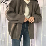 Brown Sweater Cardigan Women Autumn Korean Style Solid Loose Knitted Coat Thicken Warm Short Jackets Casual Female