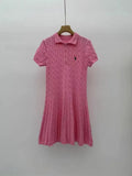 Short-Sleeved Knitted Dress Woman 2025 New College Style Polo Collar Slimming