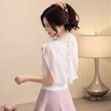 Soft Skin-Friendly Stand Collar Black Thin Chiffon