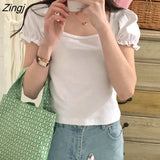 Printed Summer T-shirts Women Vintage Cropped Chic Hotsweet Crop Tops Streetwear Designed Holiday Leisure Slim