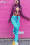 Women Lace Up PU Leather Pants Leggings Hollow Out High Waist Punk Trousers Drawstring Bandage Cut Out Tights