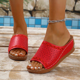 Summer New Women's Slope And Thick-Bottomed Slippers Large-Size Fish Mouth Wide Striped Heel