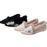 Zingj Wool Edge Pointed Shoes Embroidered Cloth Shoes Fashion Warm Home Shoes National Wind Women's Shoes Cotton Drag Women's Cotton