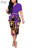 Women Elegant Office Midi Dresses Ladies Bodycon Print Short Sleeve Belt O-Neck Female Fashion Sexy Work Summer Pencil