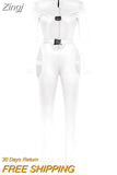 Sexy Hollow Out Buckle Bandage Jumpsuit Women Club Wear Outfits Long Sleeve Skinny Turtleneck Night Party