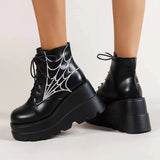 2025 Autumn/Winter Thick Bottom Slope With Martin Boots Spider Web Round Head With Women's Short Leather