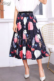 New Fashion Women Vintage Summer Party Pleated Casual Print A Line Skirts Robe Femme One Size Lastic Band Midi