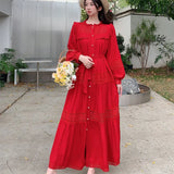 Wooden Ear Collar Buckle Tie With Long Hollow Lace Splicing French Bubble Sleeve