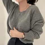 Dark Academia Solid Color Round Neck SweaterOutfit
