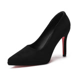 New Black Velvet Red-Soled High-Heeled Shoes Women Fine Heel Waterproof Head Single Shoes Women Do Not Tired Of