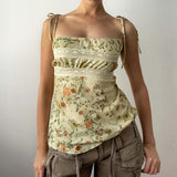 Made Old Plant Floral Print Slings Small Vest 2025 Summer Sub-Cultural Fashion New