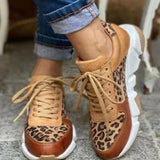 Splicing Lace Single-Shoe Women 2025 New Thick-Soled Round Head Low Leopard-Print Sports Casual Shoes