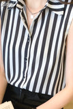 and White Striped Woman Shirts Summer Tank Top Blouse for Women Sleeveless Blouses Chiffon Ladies Tops OL Female