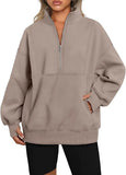 Women's Pocket Half-Zip Loose Leisure Splicing Collar Plus